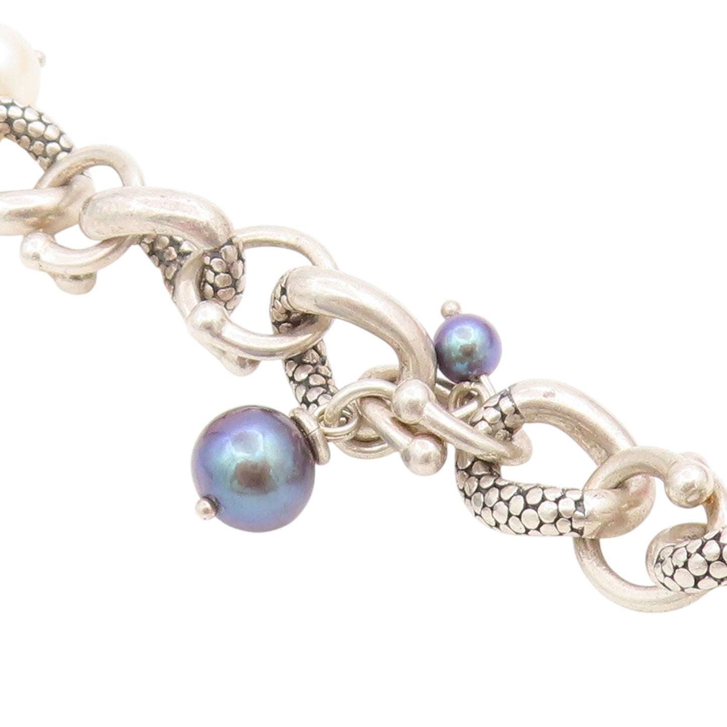 925 Sterling Silver Vintage Bracelet MICHAEL DAWKINS Pearl Dangle Link  BT11730