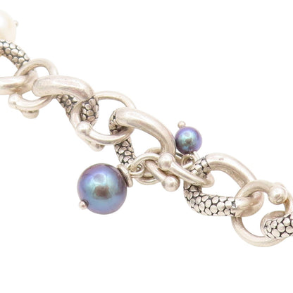 925 Sterling Silver Vintage Bracelet MICHAEL DAWKINS Pearl Dangle Link  BT11730