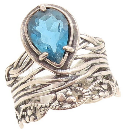 925 Sterling Silver Vintage Ring OR PAZ ISRAEL Drop Cut Topaz  Sz 8.5  RG31518