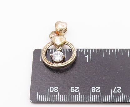 925 Sterling Silver  Vintage Shiny Cubic Zirconia Love Hearts Pendant  PT16429