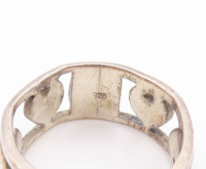 925 Sterling Silver Vintage Ring Antique Cutout Love Heart Band  Sz 8  RG32959