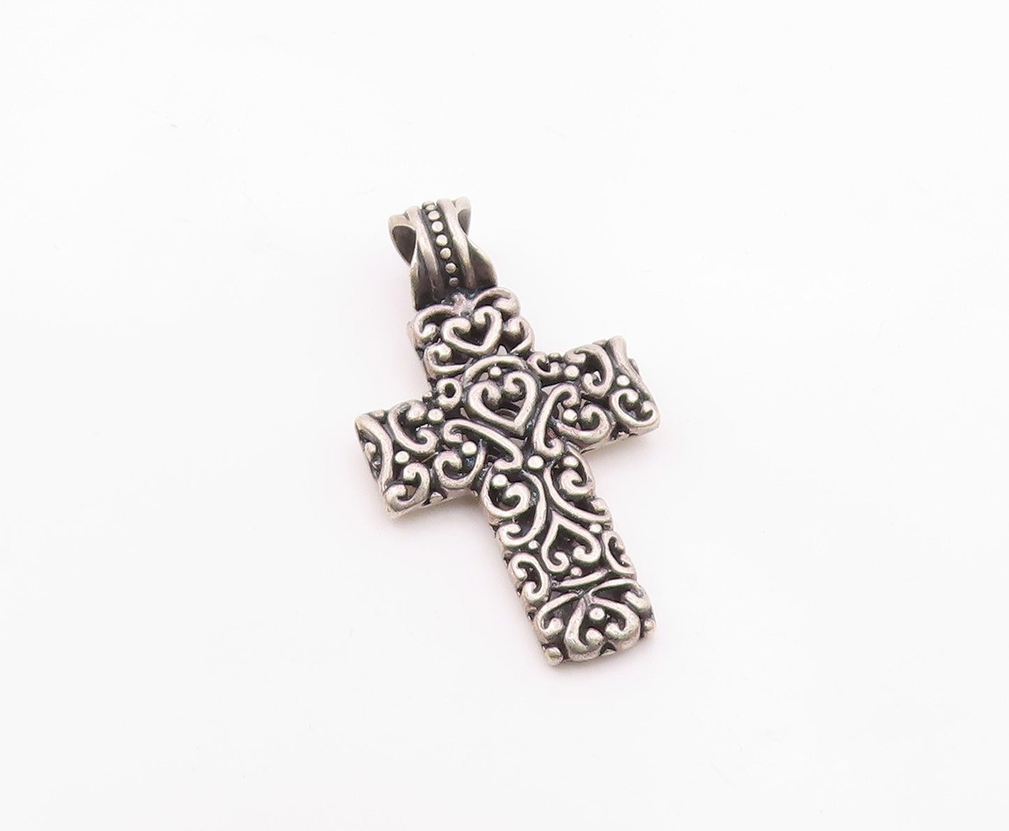 925 Sterling Silver  Vintage Love Heart Scroll Detail Cross Pendant  PT20084
