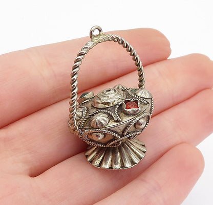 925 Sterling Silver  Vintage Red & Green Topaz Twist Table Trinket  TR1047