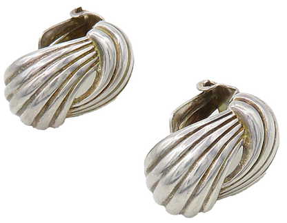 ISRAEL 925 Sterling Silver  Vintage Shiny Fluted Non Pierce Earrings  EG8298