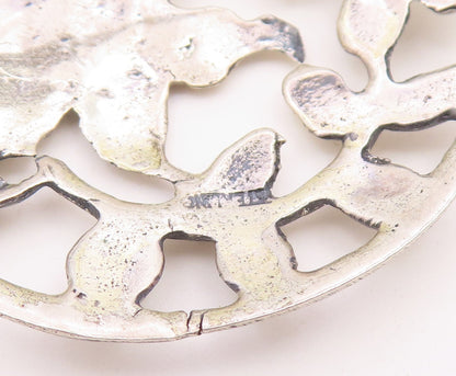 925 Sterling Silver  Vintage Shiny Round Floral Vine Motif Brooch Pin  BP5713