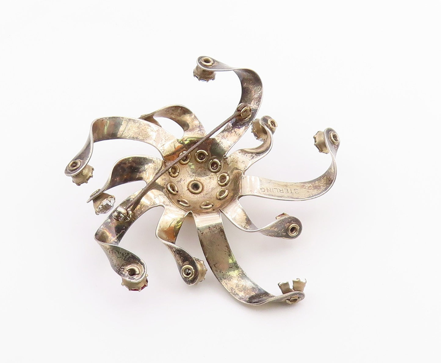 925 Silver  Vintage Citrine & Cubic Zirconia Floral Ribbon Brooch Pin  BP5150