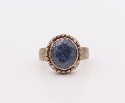 925 Sterling Silver Vintage Ring Round Cut Gemstone & Diamonds  Sz 7.5  RG29904