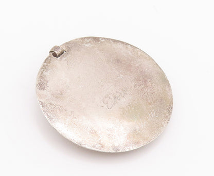 925 Sterling Silver Vintage Pendant Ancient Carved Round Warrior buckler PT22655