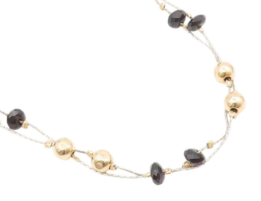 14k Gold 925 Sterling Silver Vintage Necklace Designer Bead Carved Onyx  NE4439