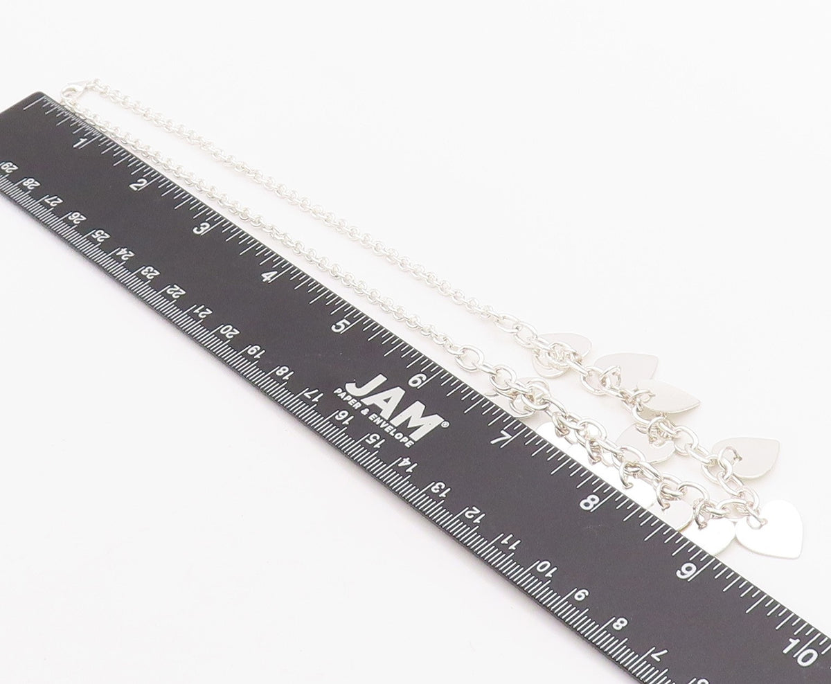 925 Sterling Silver Vintage Necklace Linked Chain Dangling Hearts Cutout  NE4581