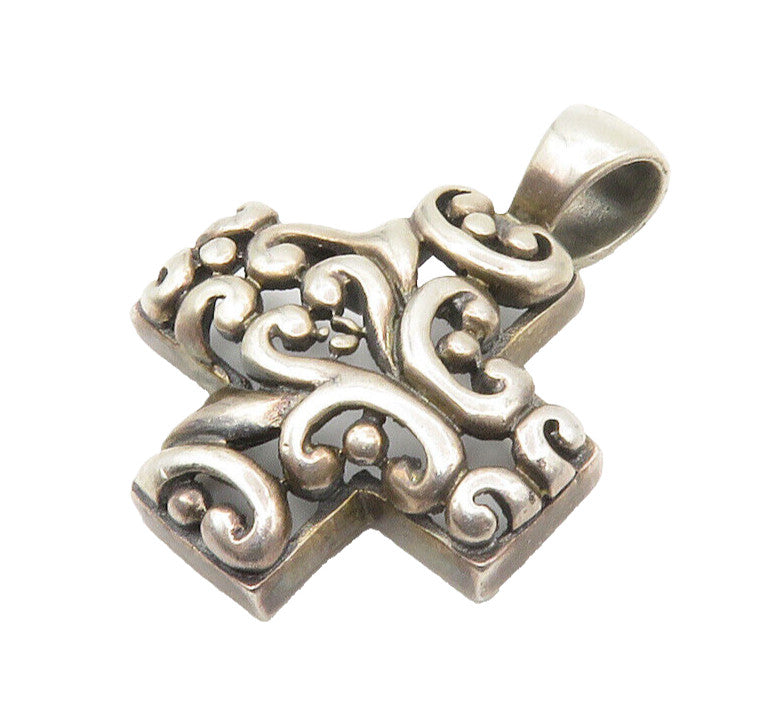 925 Sterling Silver  Vintage Open Swirl Cross Dark Tone Shiny Pendant  PT10932