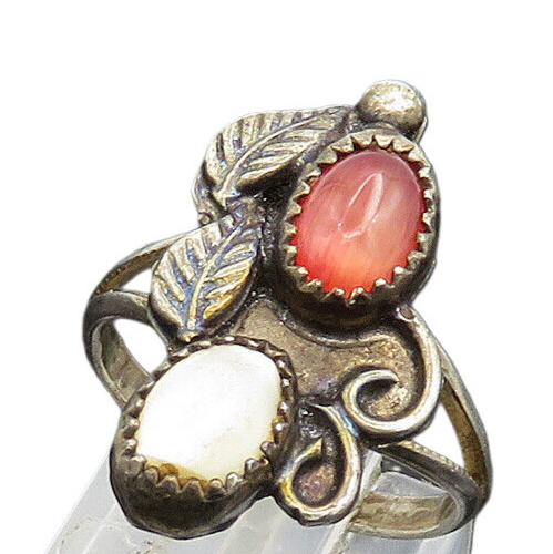 NAVAJO 925 Sterling Silver  Vintage Mother Of Pearl Band Ring Sz 6  RG19991