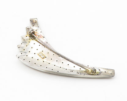 925 Sterling Silver  Vintage Shiny Hollow Fluted Wing Design Brooch Pin BP4226