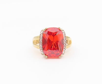 925 Sterling Silver Vintage Ring Gold Plated Ruby Halo CZ Band  Sz 7.5  RG36537
