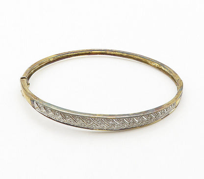 925 Sterling Silver  Vintage Genuine Diamonds 2 Tone Bangle Bracelet  BT6284