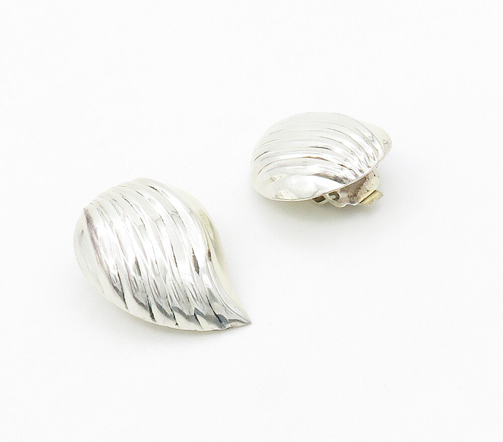 925 Sterling Silver  Vintage Shiny Hollow Fluted Non Pierce Earrings  EG8001