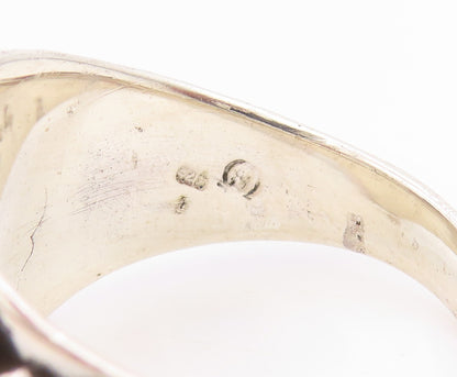 925 Sterling Silver Vintage Ring Enameled Yin Yang Dragon Band  Sz 14  RG34009