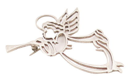925 Sterling Silver Vintage Brooch Pin Angel Playing Music Stencil  BP10895