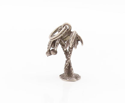 925 Sterling Silver Vintage Pendant Dark Tone Cutout Coconut Tree Charm  PT23919