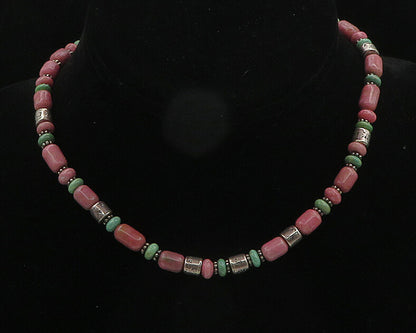 SOUTHWESTERN 925 Silver Vintage Rhodonite & Turquoise Beaded Necklace NE3042