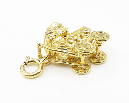 925 Sterling Silver  Vintage Shiny Gold Plated Baby Carriage Pendant  PT9387
