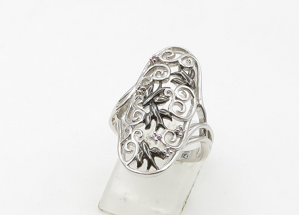 TOTO 925 Silver  Vintage Genuine Diamonds Swirl Vine Band Ring Sz 7  RG21480