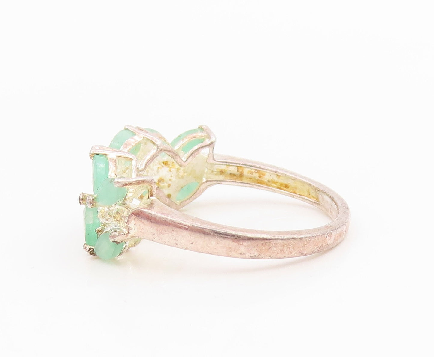 925 Sterling Silver Vintage Ring Marquise Emerald Leafy Band  Sz 6.5  RG35654
