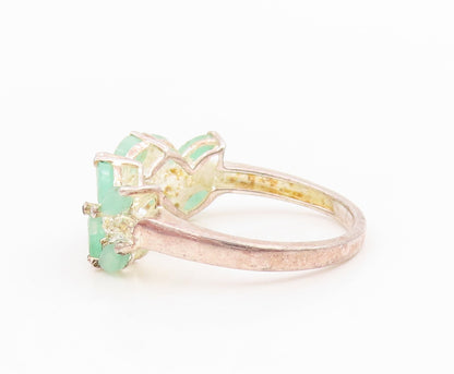 925 Sterling Silver Vintage Ring Marquise Emerald Leafy Band  Sz 6.5  RG35654