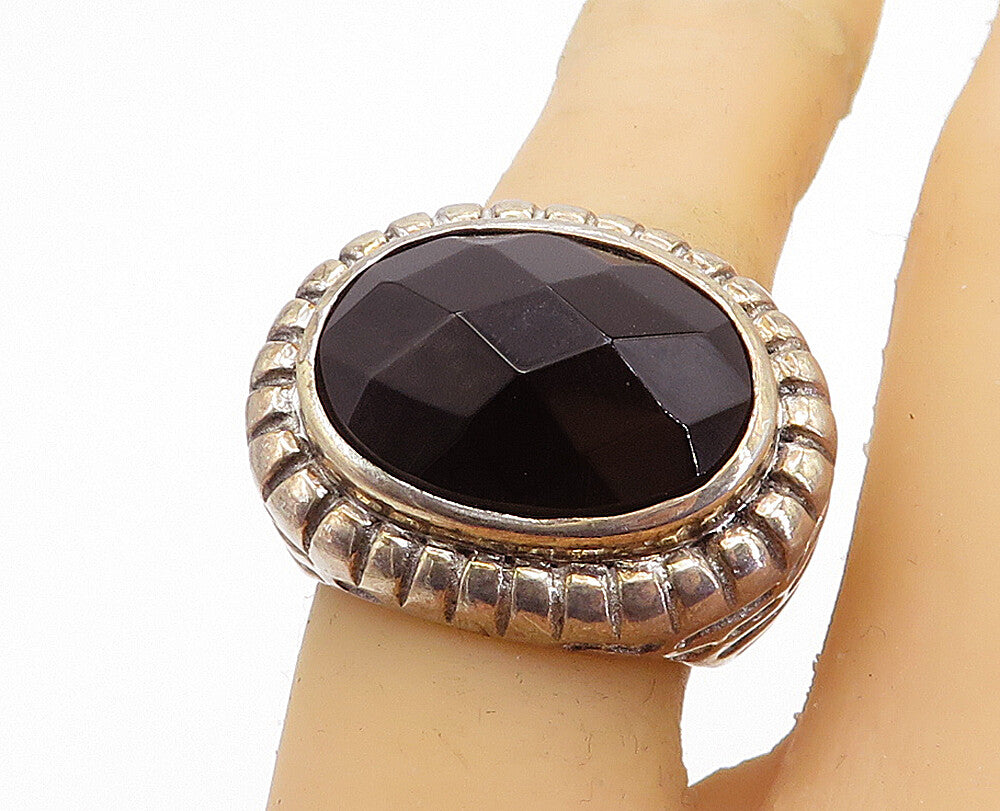 925 Sterling Silver  Vintage Black Hematite Fluted Cocktail Ring Sz 6.5 RG4087
