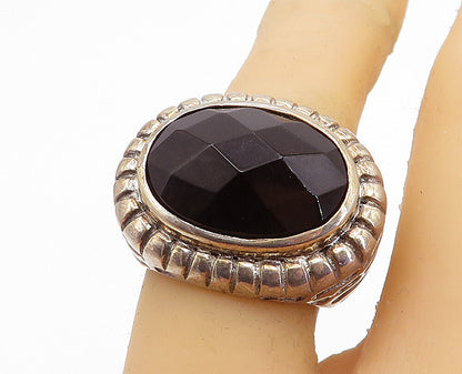 925 Sterling Silver  Vintage Black Hematite Fluted Cocktail Ring Sz 6.5 RG4087