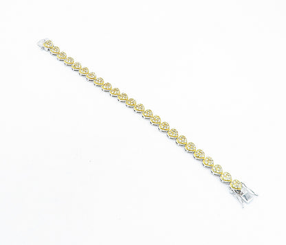 925 Sterling Silver  Topaz Two Tone Love Heart Link Chain Bracelet  BT2616