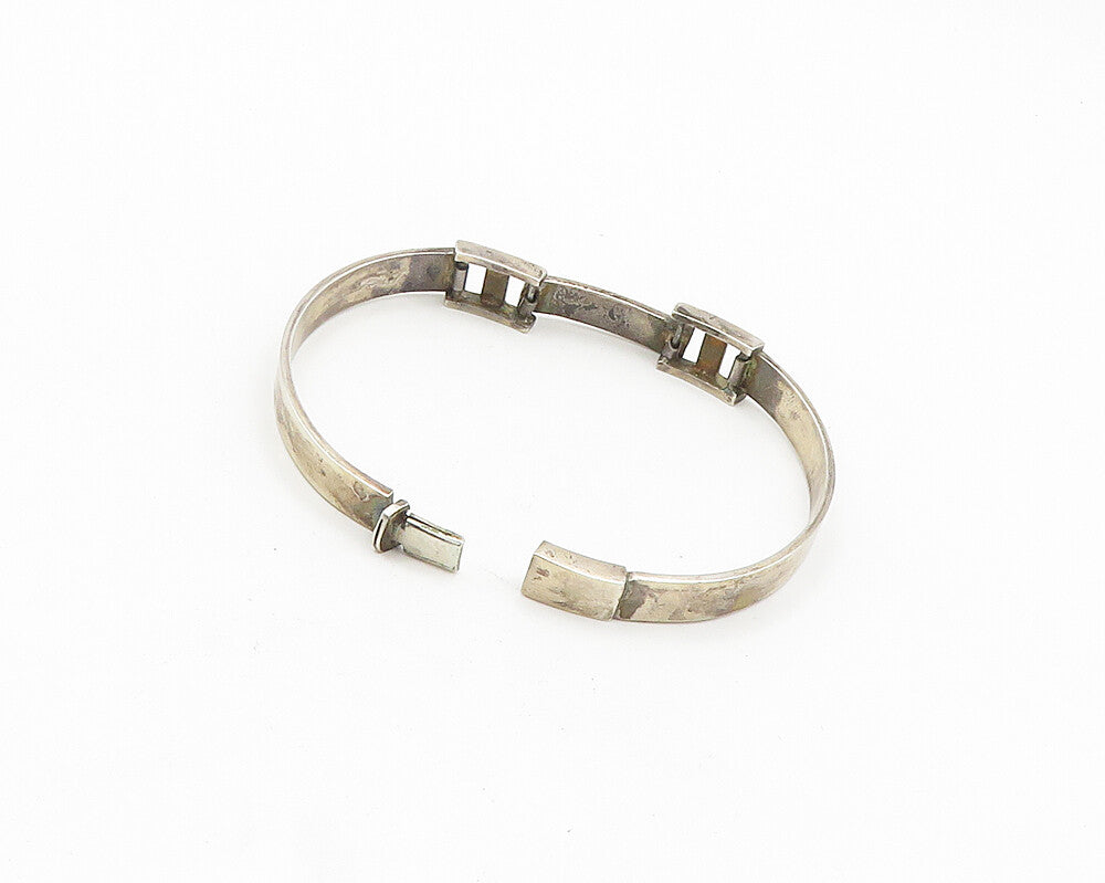 MEXICO 925 Silver  Vintage Enamel Detail Curved Bar Chain Bracelet  BT7524