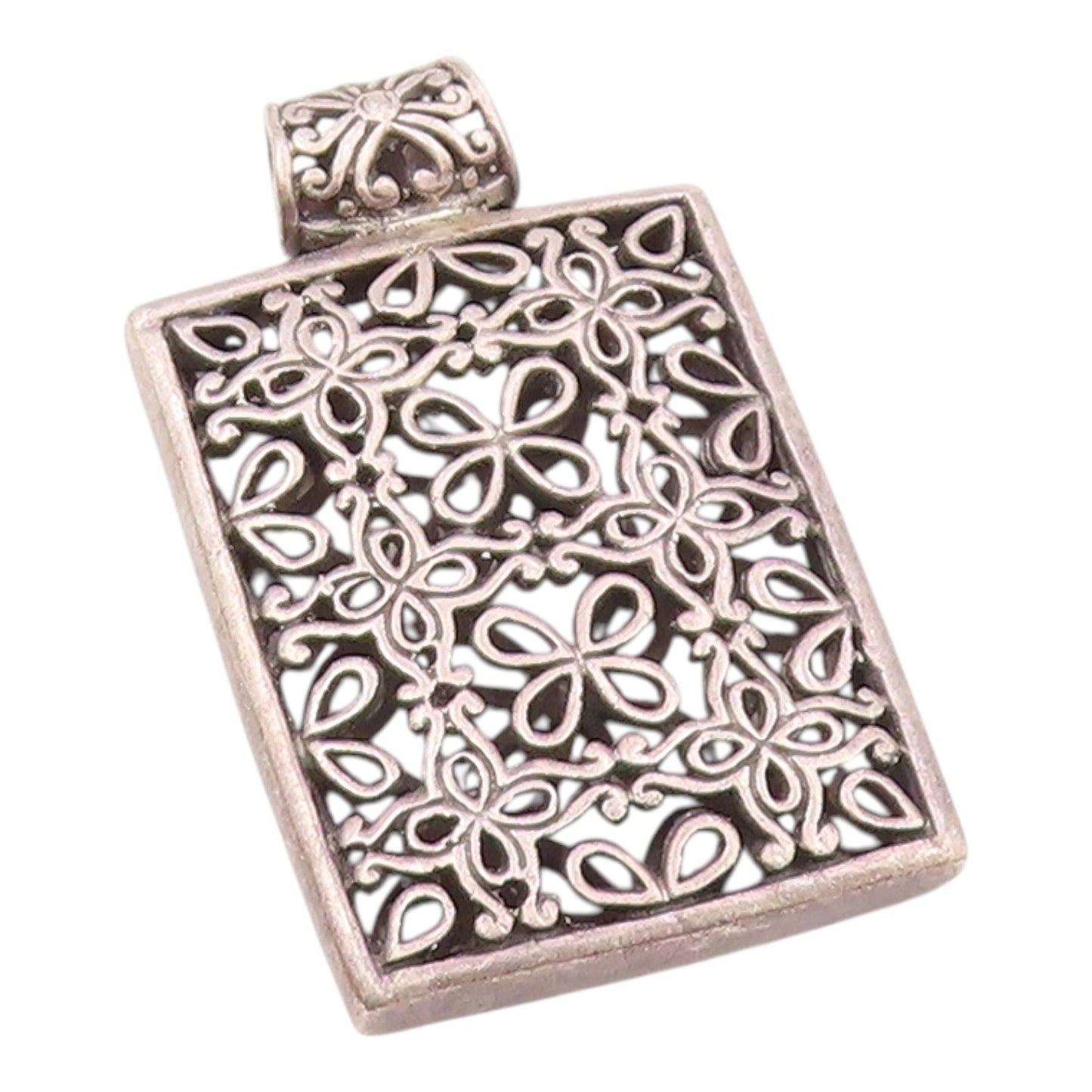 925 Sterling Silver  Vintage Dark Tone Open Floral Pattern Pendant  PT16992