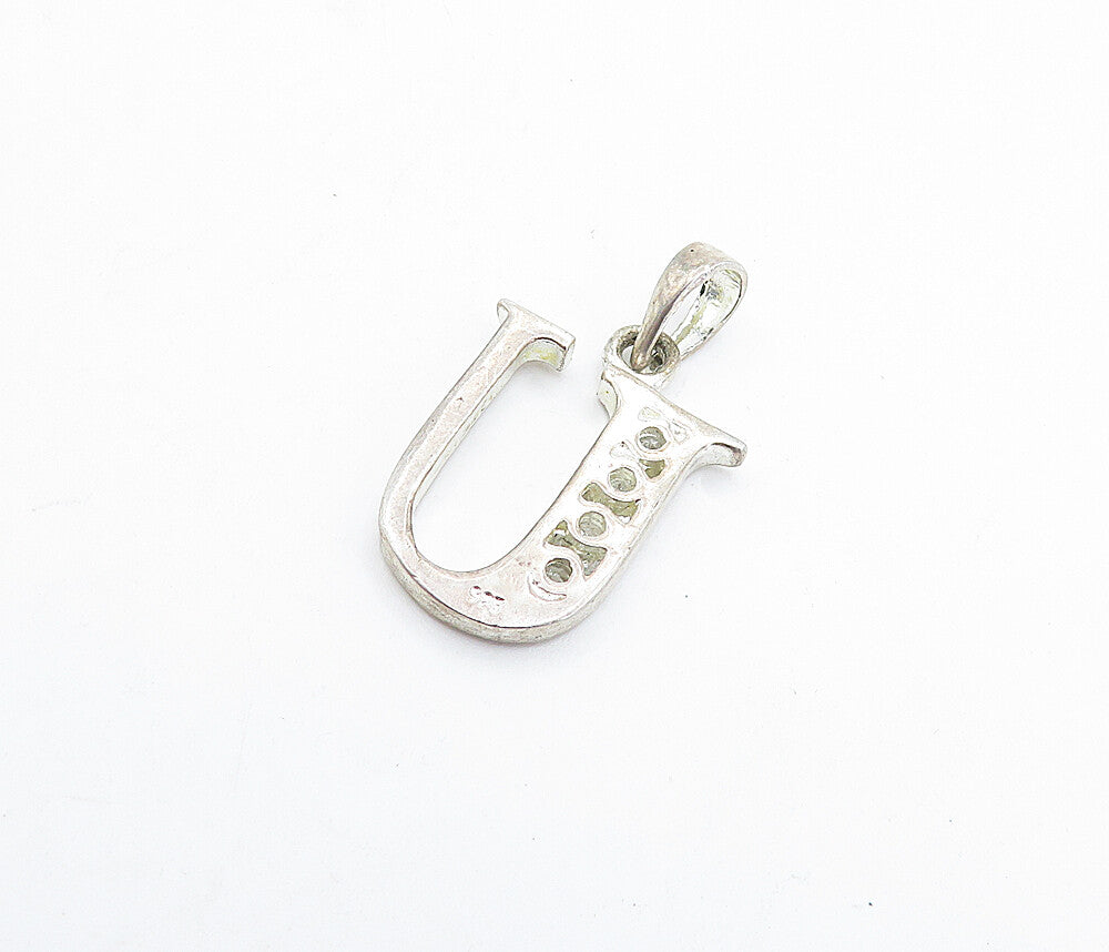 925 Sterling Silver  Vintage Topaz U Initial Shiny 3 Stone Pendant  PT2543