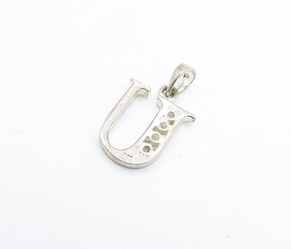 925 Sterling Silver  Vintage Topaz U Initial Shiny 3 Stone Pendant  PT2543