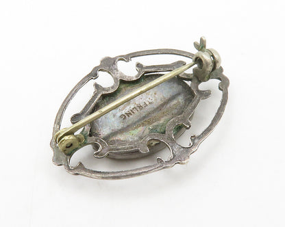 925 Sterling Silver  Vintage Metallic Druzy Stone Oval Brooch Pin  BP5264