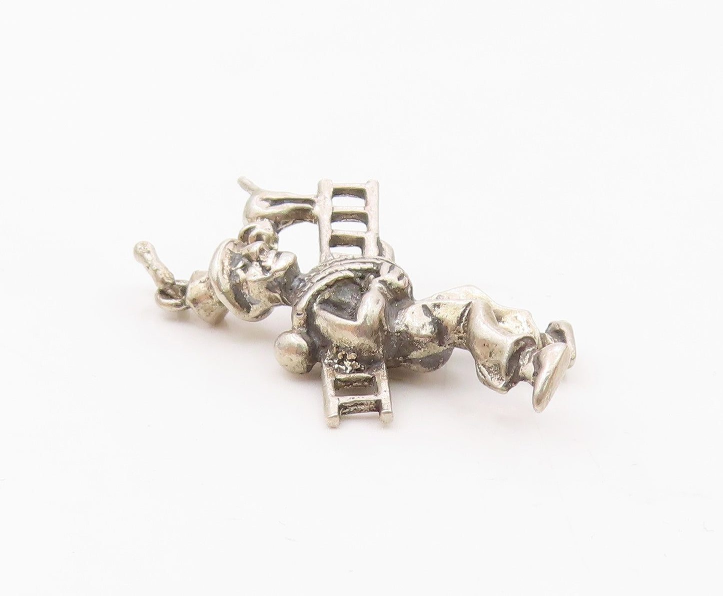 925 Sterling Silver  Vintage Shiny Man Carrying Ladder & Cat Pendant  PT17456