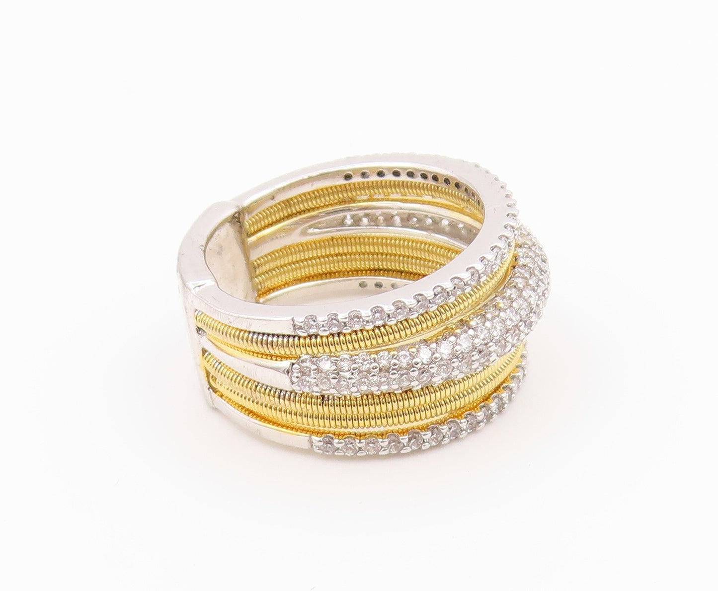 925 Sterling Silver Vintage Ring Two Tone CZ Multi Row Pave Band  Sz 6  RG36545