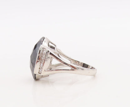 925 Sterling Silver Vintage Ring Oval Cut Onyx & CZ Inlay  Sz 7.5  RG29869