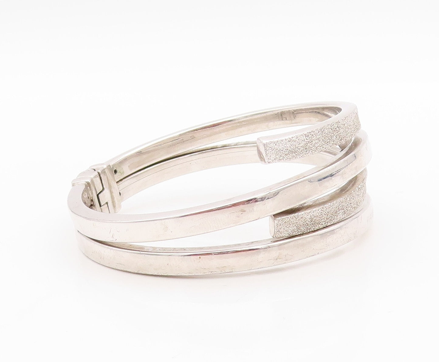 925 Sterling Silver Vintage Bracelet PIANEGONDA Hinged Split Bands  BT10834