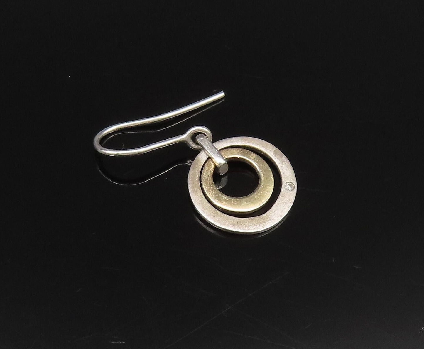 14K GOLD & 925 Silver  Vintage Two Tone Hoop Drop Singles Lot Earrings EG12050