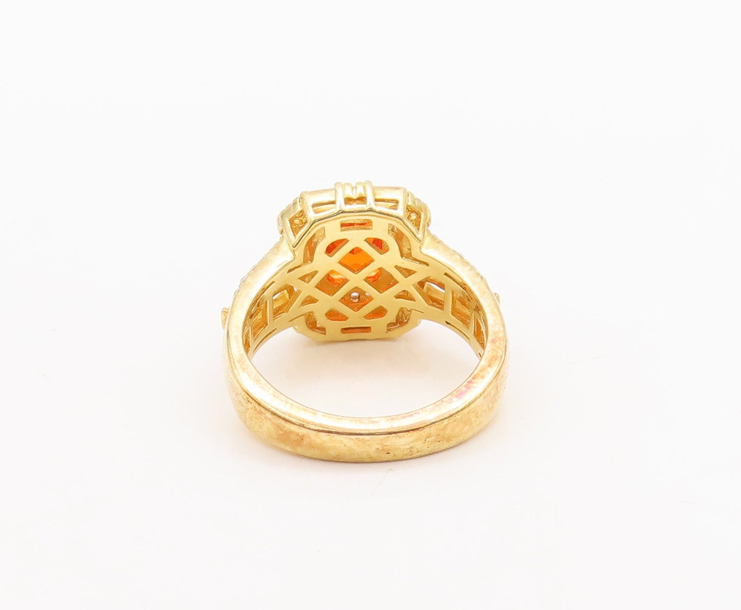 925 Sterling Silver Vintage Ring Gold Plated Orange & White CZ  Sz 7  RG29628