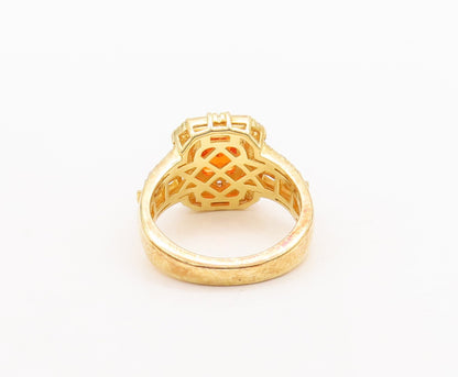 925 Sterling Silver Vintage Ring Gold Plated Orange & White CZ  Sz 7  RG29628