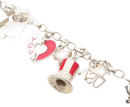 925 Sterling Silver Vintage Bracelet Dangling USA Charm Topaz Inlay  BT10805