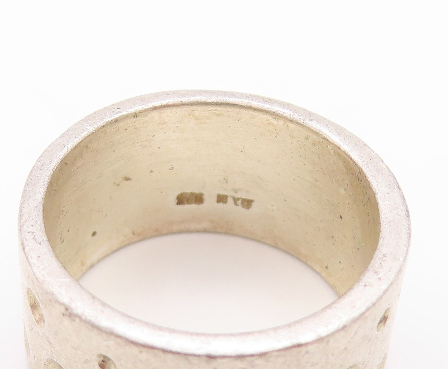 925 Sterling Silver Vintage Ring Solid Bubbles Carved Broad Band  Sz 7  RG31449