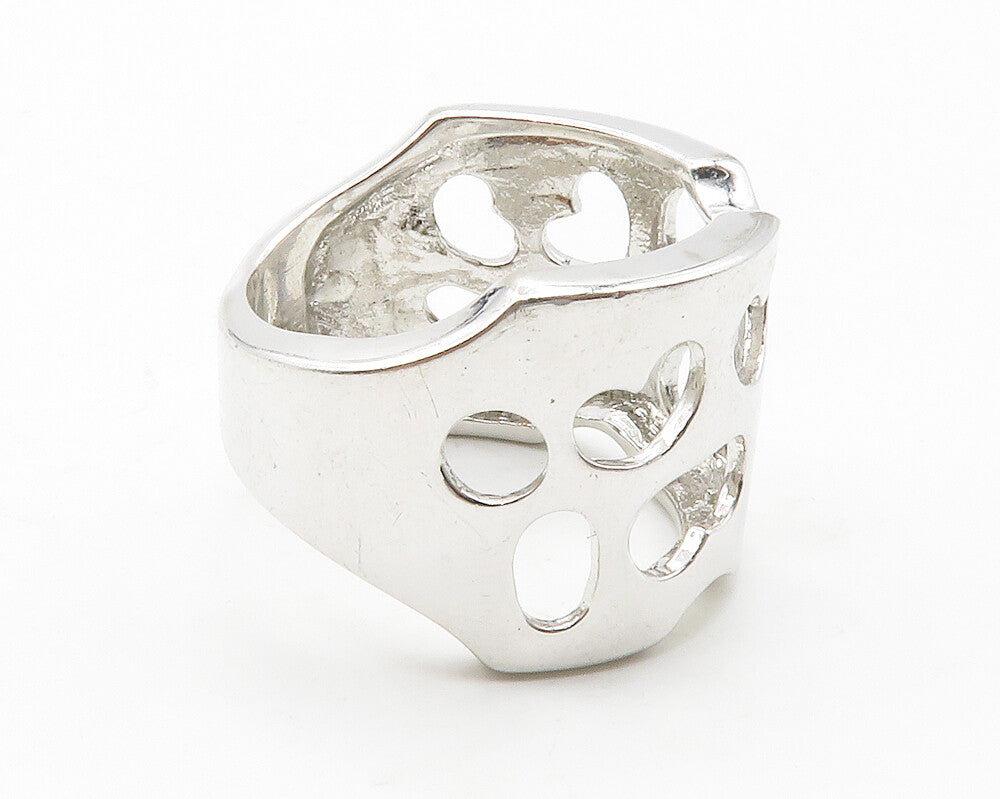 925 Sterling Silver  Shiny Love Heart Cutout Wide Band Ring Sz 9  RG13710