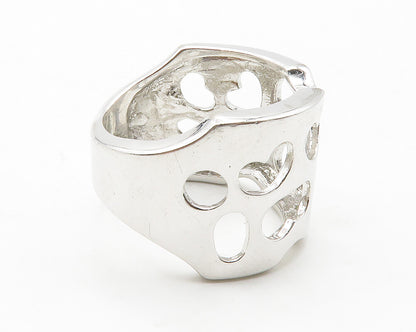 925 Sterling Silver  Shiny Love Heart Cutout Wide Band Ring Sz 9  RG13710