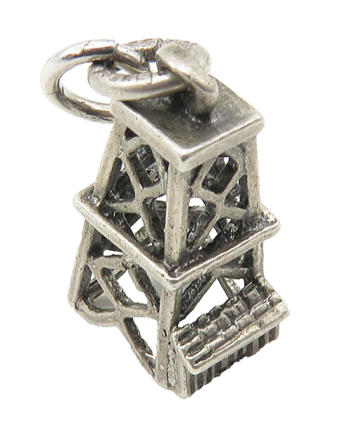 925 Sterling Silver  Vintage Petite Dark Tone Tower Drop Pendant  PT8404