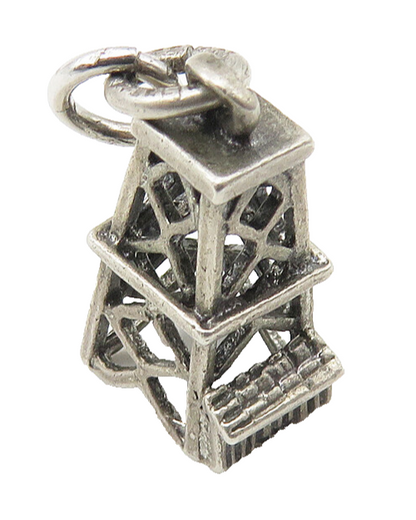 925 Sterling Silver  Vintage Petite Dark Tone Tower Drop Pendant  PT8404
