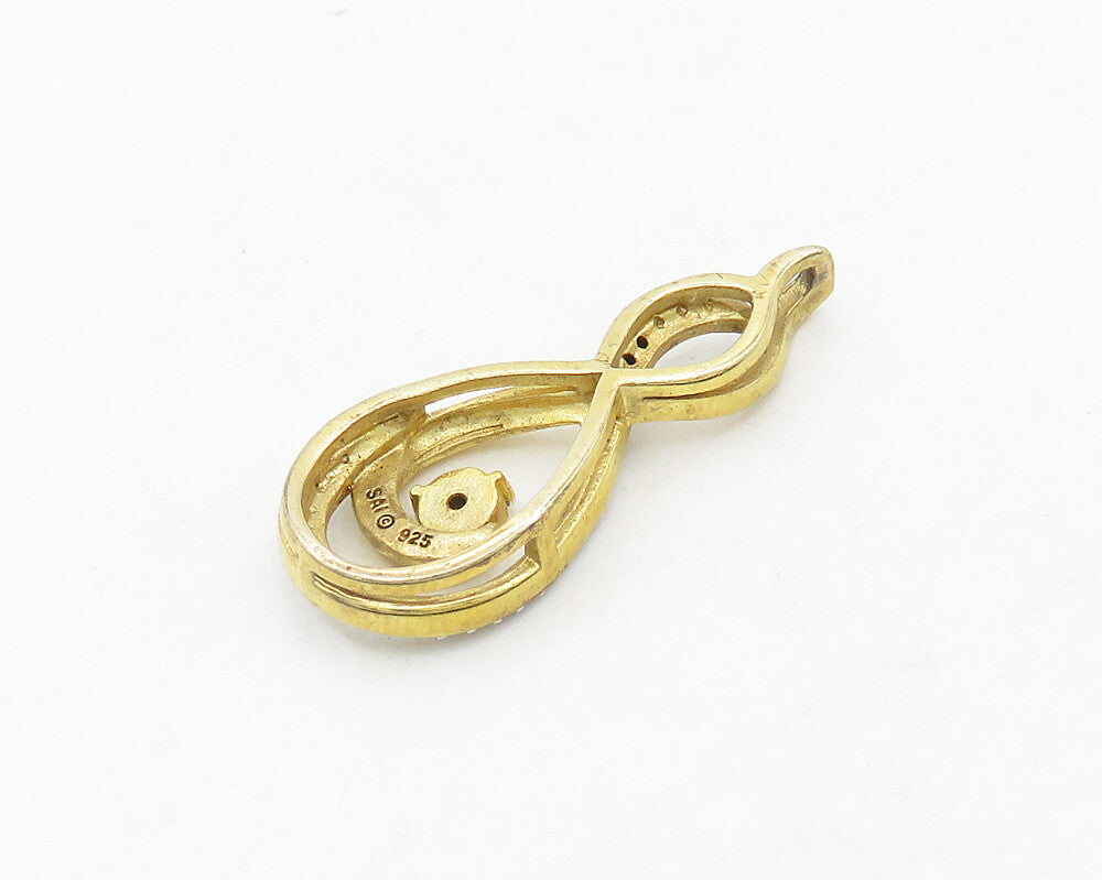 925 Sterling Silver  Genuine Diamond Shiny Two Tone Infinity Pendant  PT14292